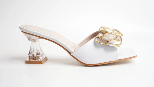 Assortie Beyaz Deri Şeffaf Topuklu Açık Mule (Slide-On)