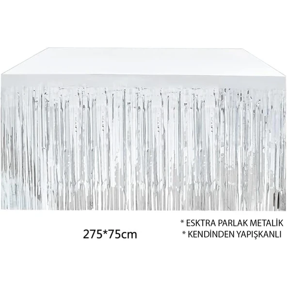 Gümüş Metalize Masa Eteği 275x75 Cm – Kendinden Yapışkanlı