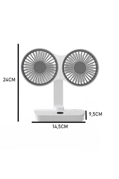 Masaüstü Dijital Ekranlı Çift Fanlı Led Işıklı Soğutucu Fan Ev Ofis Şarjlı Vantilatör - Resim 8