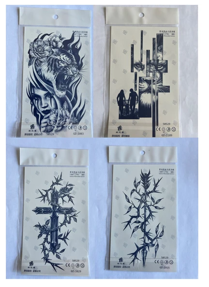 Dikenler 4 adet Birden 3 hafta Kalıcı  Geçici yapıştırma Dövme 18x11 cm