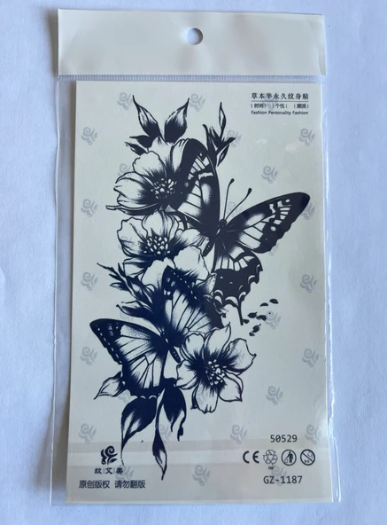 Kelebekler 4 adet Birden 3 hafta Kalıcı  Geçici yapıştırma Dövme 18x11 cm - Resim 2