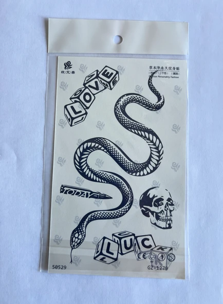 Kartal Yılan 4 adet Birden 3 hafta Kalıcı  Geçici yapıştırma Dövme 18x11 cm - Resim 3