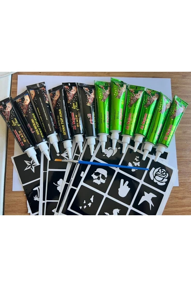 6 Siyah 6 Kırmızı Kına 81 Desen Hediyeli Geçici Dövme Kına Seti ürün görseli 1