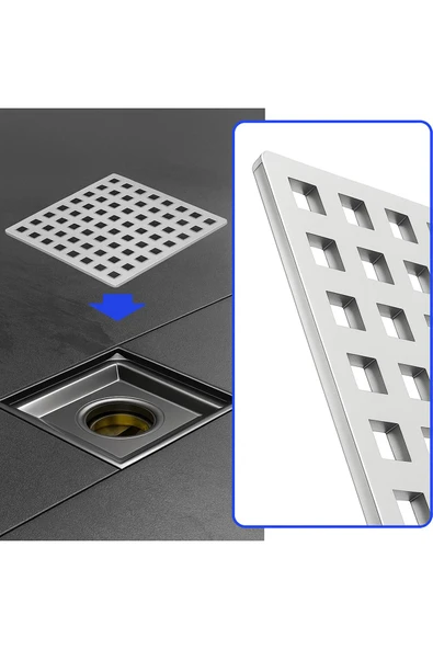 DESIPHON 15x15 Uyumlu 14x14 Krom Süzgeç Izgarası – Paslanmaz Çelik, Dayanıklı ve Şık Tasarım - 4