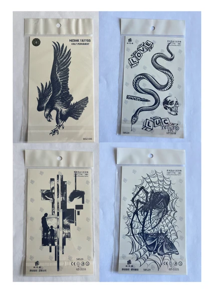 Kartal Yılan 4 adet Birden 3 hafta Kalıcı  Geçici yapıştırma Dövme 18x11 cm ürün görseli 1