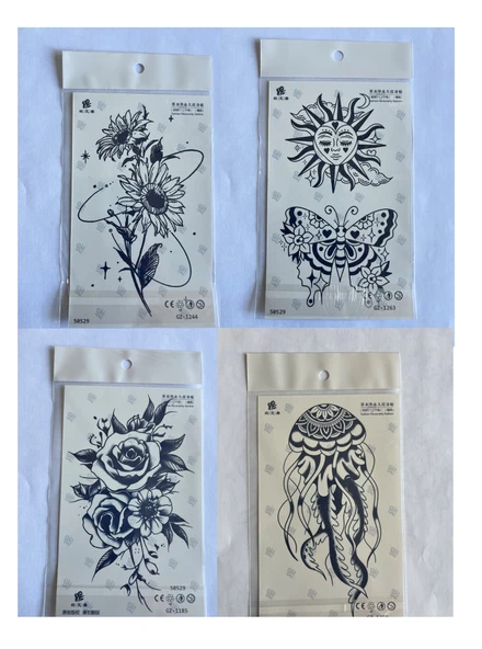 Çiçekler 4 adet Birden 3 hafta Kalıcı  Geçici yapıştırma Dövme 18x11 cm ürün görseli 1