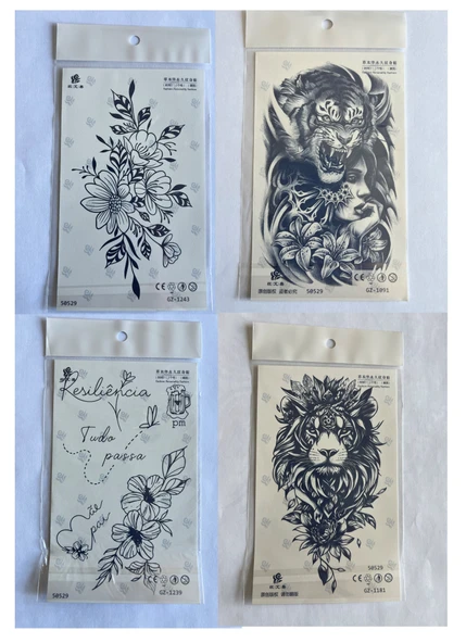 Kaplan çiçek 4 adet Birden 3 hafta Kalıcı  Geçici yapıştırma Dövme 18x11 cm ürün görseli 1