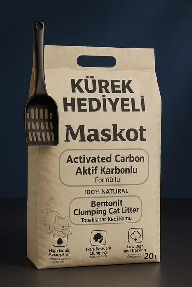 Maskot Kedi Kumu Aktif Karbon 20 Lt Kürek Hediyeli