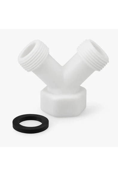 DESIPHON Plastik Y Çatal Bağlantı Aparatı + Conta | Çamaşır Makinesi Musluğu İçin 3/4 inç Su Dağıtıcı