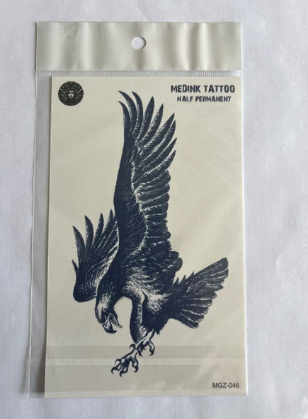 Kartal Yılan 4 adet Birden 3 hafta Kalıcı  Geçici yapıştırma Dövme 18x11 cm - Resim 2