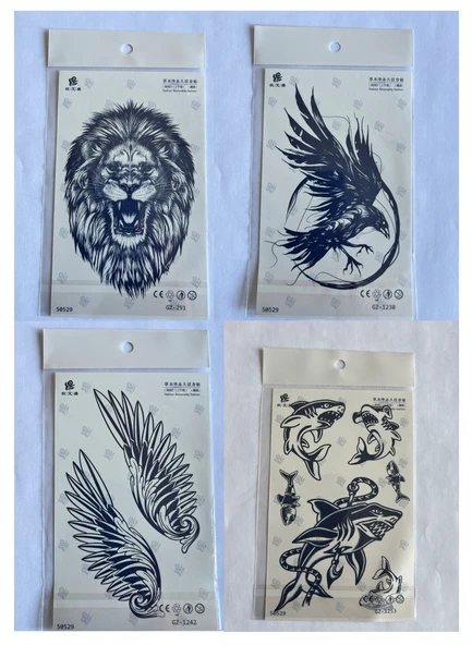 Aslan Karga 4 adet Birden 3 hafta Kalıcı  Geçici yapıştırma Dövme 18x11 cm ürün görseli 1