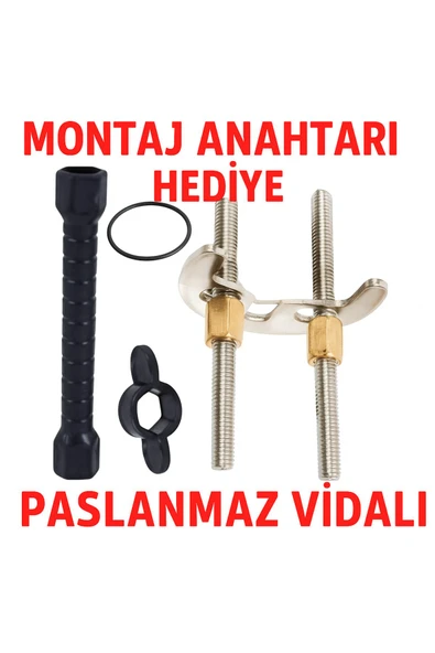 DESIPHON Çift Vidalı Batarya Ay Takımı + Somun Sıkma Anahtarı Hediyeli | Musluk Montaj Seti