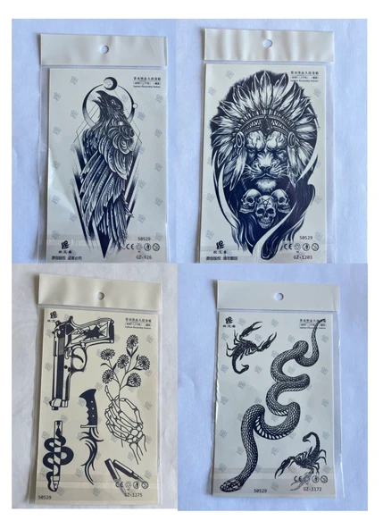 Karga Yılan 4 adet Birden 3 hafta Kalıcı  Geçici yapıştırma Dövme 18x11 cm ürün görseli 1