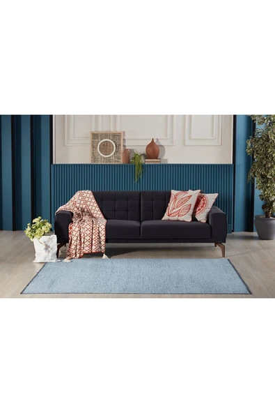 GÜMÜŞSUYU Deco Fashion 14017 Mavi Antitoz Yıkanabilir Pamuk Polyester Dekoratif Modern Halılar - 2