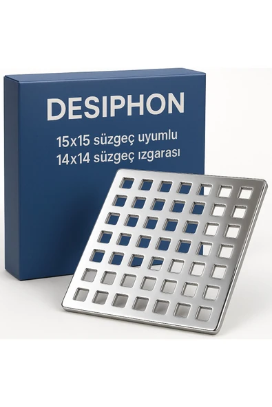 DESIPHON 15x15 Uyumlu 14x14 Krom Süzgeç Izgarası – Paslanmaz Çelik, Dayanıklı ve Şık Tasarım