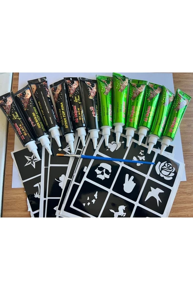 6 Siyah 6 Kırmızı Kına 81 Desen Hediyeli Geçici Dövme Kına Seti - Resim 3