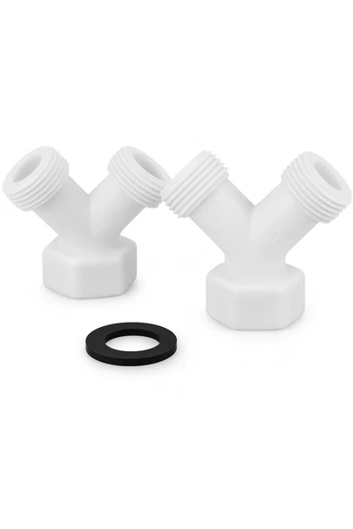 DESIPHON 2 Adet Y Çatal Bağlantı Aparatı + Conta | 3/4 inç Girişli Çamaşır ve Bulaşık Makinesi Adaptörü