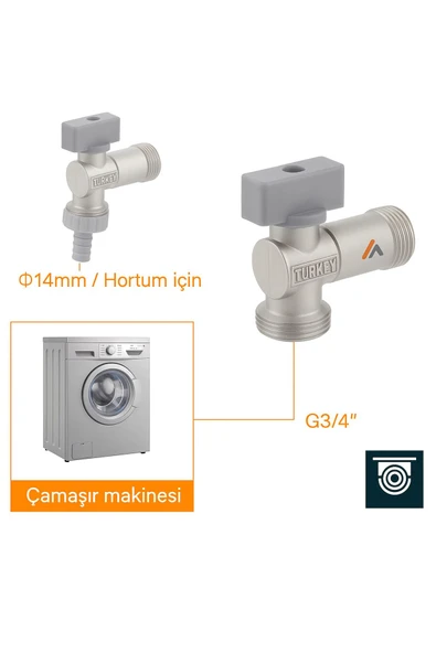 DESIPHON Mini Küresel Musluk – Aç Kapa Vanalı, G3/4, Çamaşır & Bulaşık Makinesi Bağlantı Musluğu - 4