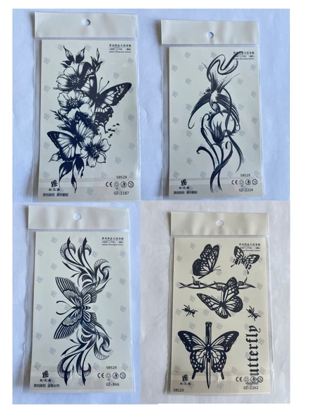 Kelebekler 4 adet Birden 3 hafta Kalıcı  Geçici yapıştırma Dövme 18x11 cm ürün görseli 1