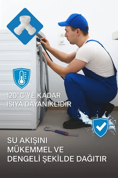 DESIPHON 2 Adet Y Çatal Bağlantı Aparatı + Conta | 3/4 inç Girişli Çamaşır ve Bulaşık Makinesi Adaptörü - 3