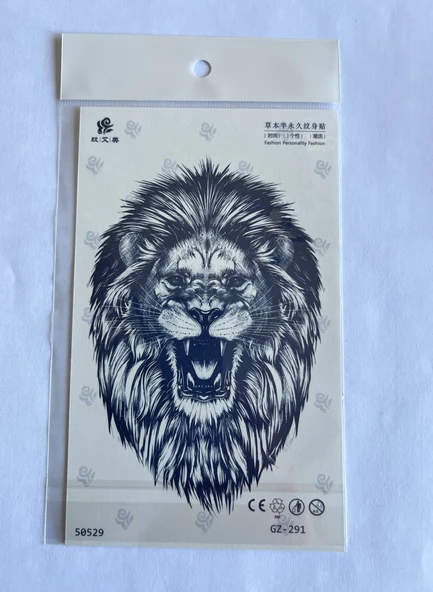 Aslan Karga 4 adet Birden 3 hafta Kalıcı  Geçici yapıştırma Dövme 18x11 cm - Resim 2