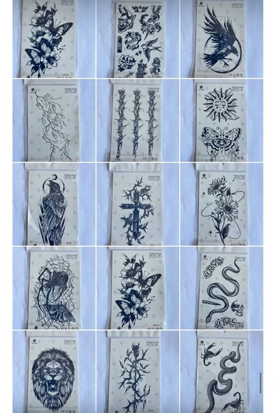 Toptan 1 ay Kalıcı Geçici Dövme Paketi 50 adet 18x11 Orta Boy