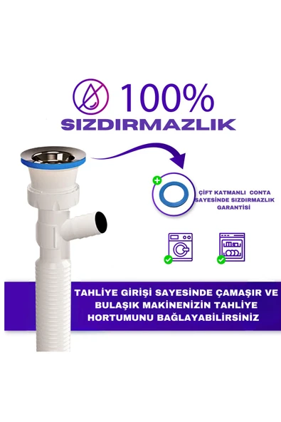 DESIPHON Tek Girişli Lavabo Sifonu – Bulaşık veya Çamaşır Makinesi Uyumlu | Sızdırmaz ve Dayanıklı Yapıı - 3