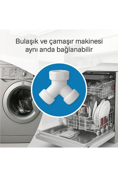 DESIPHON 2 Adet Y Çatal Bağlantı Aparatı + Conta | 3/4 inç Girişli Çamaşır ve Bulaşık Makinesi Adaptörü - 5