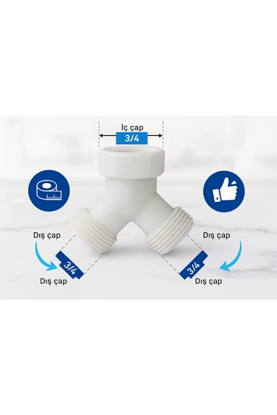 DESIPHON 2 Adet Y Çatal Bağlantı Aparatı + Conta | 3/4 inç Girişli Çamaşır ve Bulaşık Makinesi Adaptörü - 2
