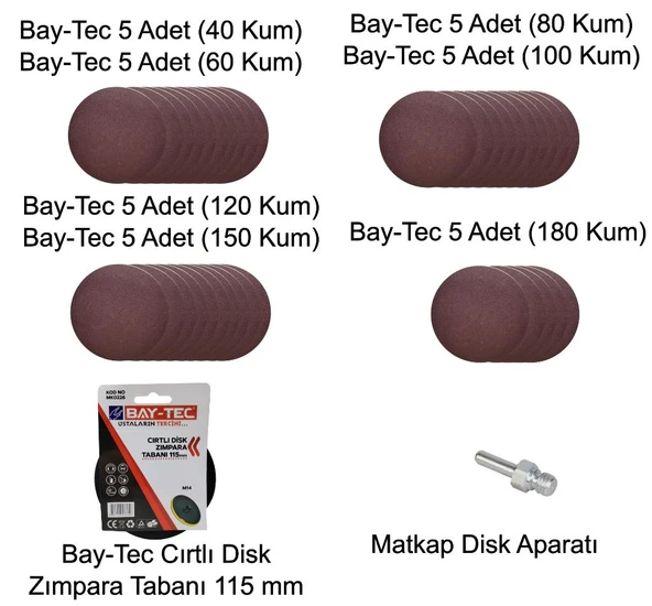 Nalburkent Cırt Zımpara Seti 115 mm + Matkap Aparatı - 37 Parça - 2