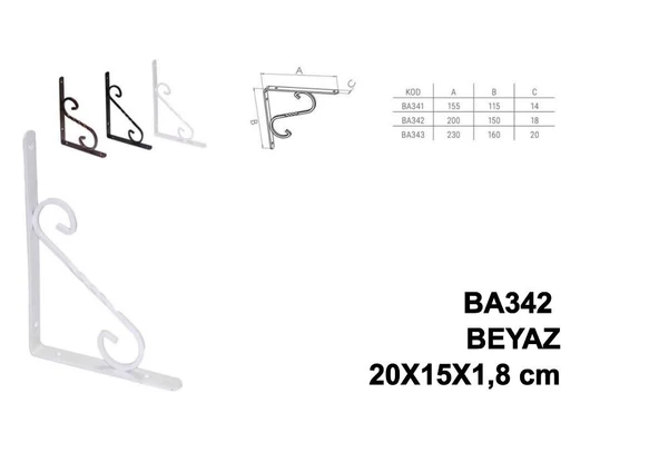 Beşel Ferforje Raf Altı Raf Demiri Parlak Beyaz 20x15x1,8 cm No:2 - 3
