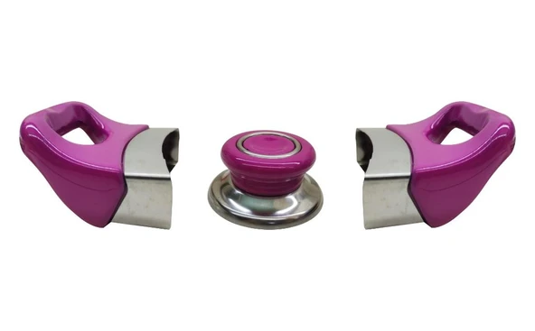 Tencere Tava  Sahan Kulp ve Kapak Kulpu Fuşya Pembe 5 Set - Resim 2