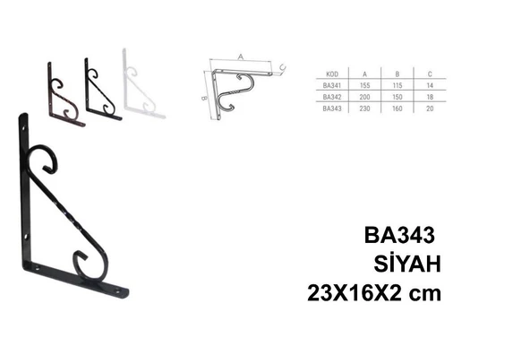 Beşel Ferforje Raf Altı Raf Demiri Mat Siyah 23x16x2 cm No:3 - 2