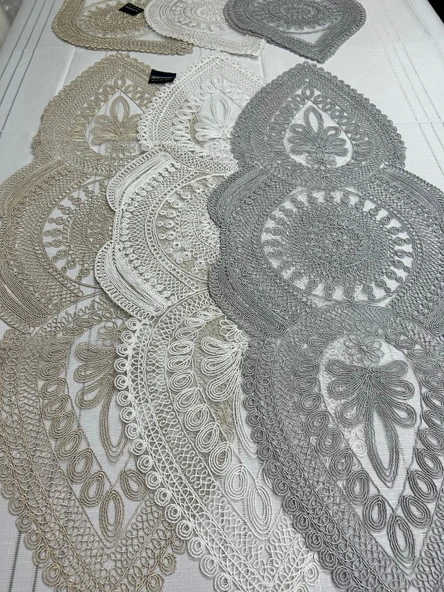 NİVEMESHOME BEYAZ ÖRME TAKIM 3 PARÇA SUNUMLUK SETİ (RUNNER + SUPLA 2 ADET) - 3