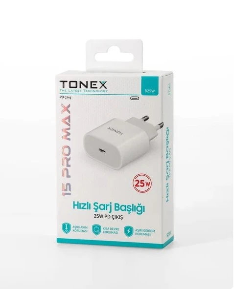 Tonex B25W Type-c Giriş Yeni Nesil Şarj Başlığı  25W 3.4A  - Beyaz
