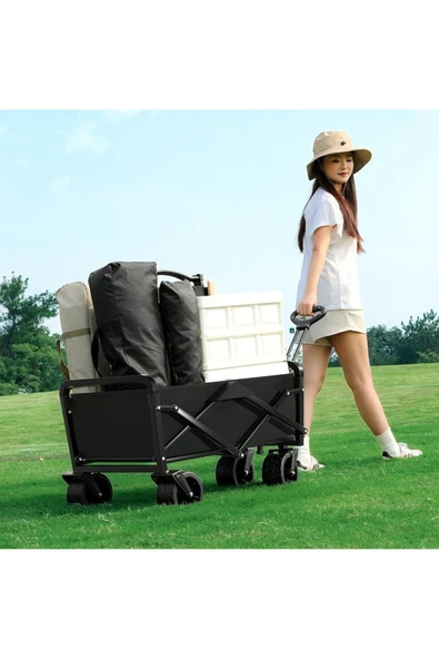 Katlanır El Arabası Wagon Araba Kamp Arabası 100 Kg Taşıma Kapasiteli Outdoor Plaj Kamp Arabası - 7