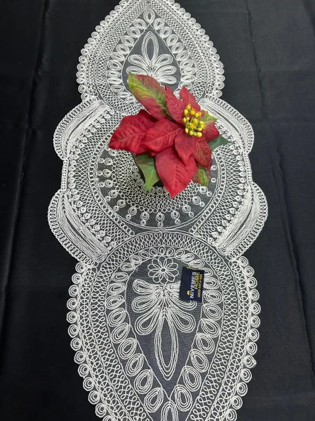 NİVEMESHOME BEYAZ ÖRME TAKIM 3 PARÇA SUNUMLUK SETİ (RUNNER + SUPLA 2 ADET) - 2