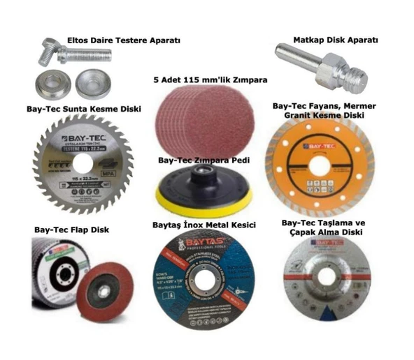 8'li Taşlama ve Kesme Disk Seti Seramik Ahşap Metal Zımpara - 2