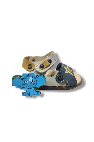 Şirinbebe 1740-20 Anatomik Yıldız Desen Cırtlı Erkek Çocuk Sandalet Lacivert Sarı 18-20 - Resim 2