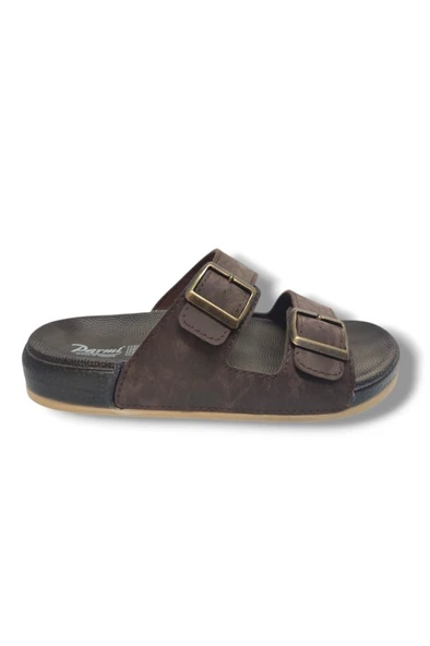 Parmi 25901-25 Deri Çift Bant Anatomik Erkek Terlik - 5