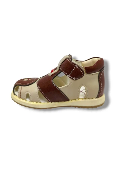 Beebron 3007-20 Önü Kapali Çapa Cırtli Erkek Çocuk Sandalet Kahverngi Bej 21-25 - Resim 3