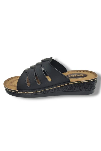 Selin 323-25 Deri Anatomik Dolgu Topuklu Kadın Terlik - Resim 6