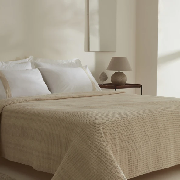 Karaca Home White Collection Delisa %100 Pamuk Keten Çift Kişilik Pike Takımı Krem - Resim 2