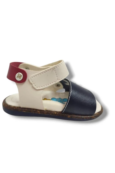 Şirinbebe 1643-20 Anatomik Yıldız Desen Cırtlı Erkek Çocuk Sandalet Lacivert Beyaz 18-20 - Resim 2