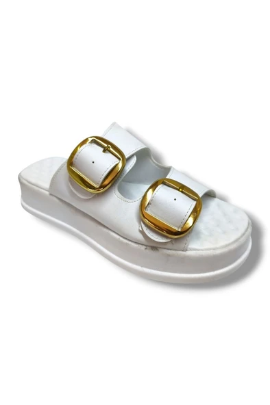 Şanzelize K105-25 Deri Anatomik Çift Bant Dolgu Taban Kadın Terlik