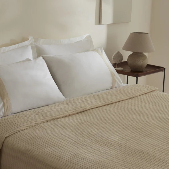 Karaca Home White Collection Delisa %100 Pamuk Keten Çift Kişilik Pike Takımı Krem - Resim 3