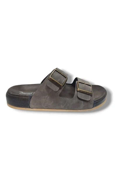 Parmi 25901-25 Deri Çift Bant Anatomik Erkek Terlik - 2