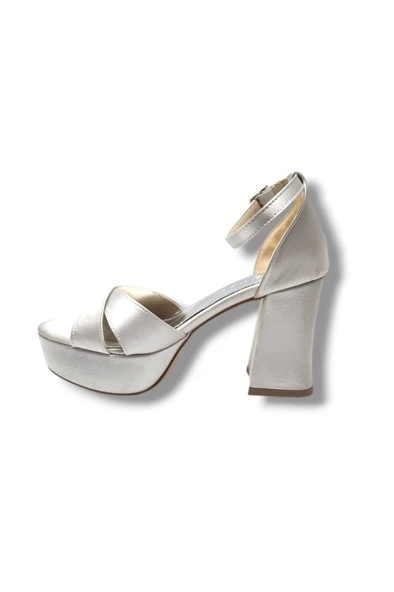 Defne 787-25 Saten Çapraz Bant Kalın Topuk(10cm) Anatomik Kadın Sandalet - Resim 3