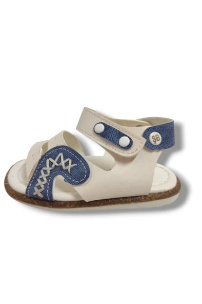 Şirinbebe 1640-20 Anatomik Dikiş Cırtlı Erkek Çocuk Sandalet Beyaz Mavi 18-20 - Resim 2