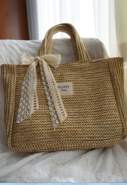 Victoriaa Bohem Hasır Çanta / Yazlık & Plaj kadın el ve Omuz Çantası(25x28 SAP 50 CM)